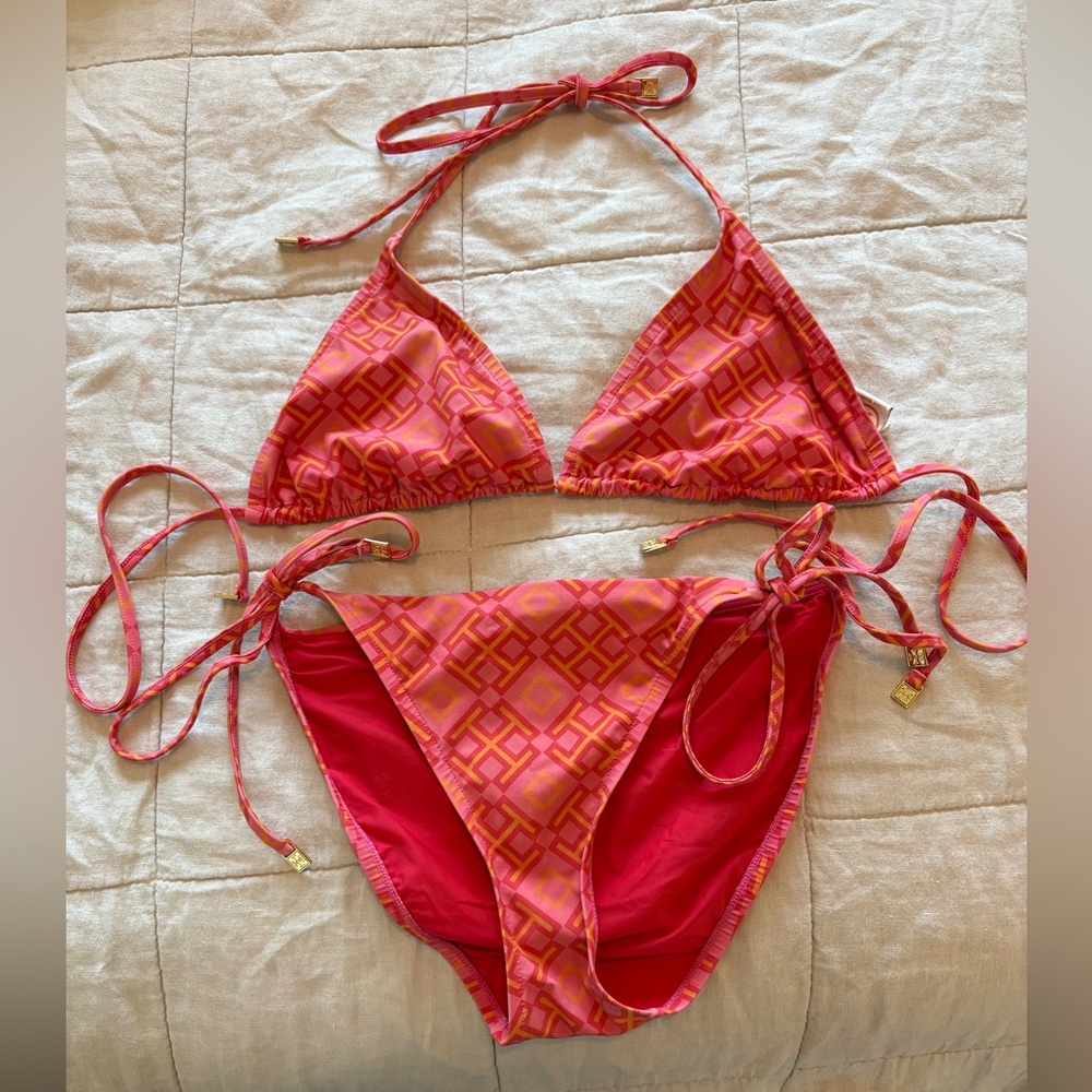 Tory Burch, size medium, orange and pink, tie string bikini
